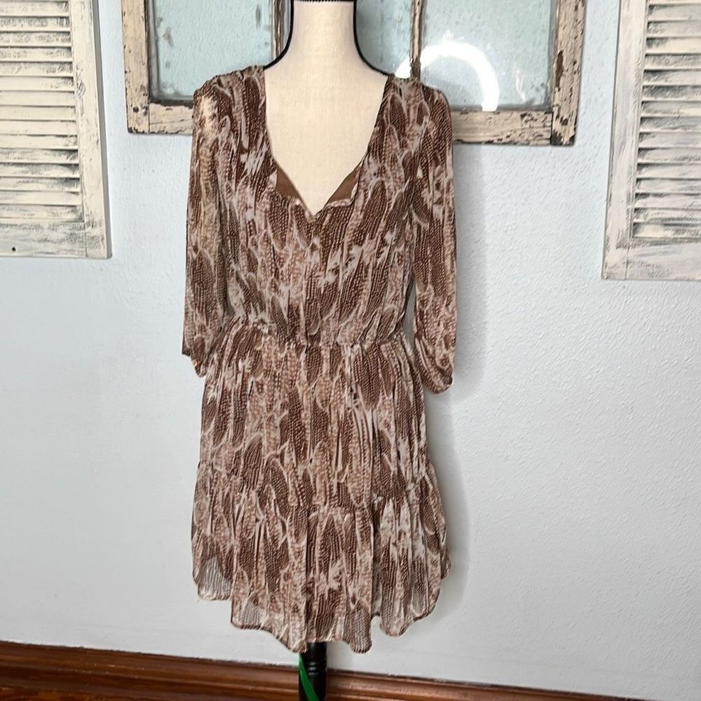 American Rag Cie Women's Mini Dress Long Sleeve Elastic Waist Brown Size Medium